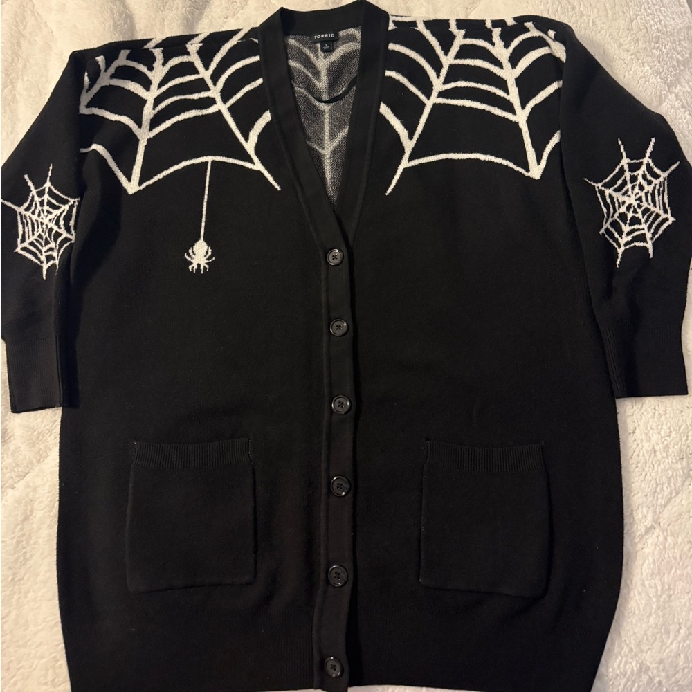 🆕️🕸🕷 1X BLACK SPIDER & WEB LUXE COZY BOYFRIEND CARDIGAN🕷🕸